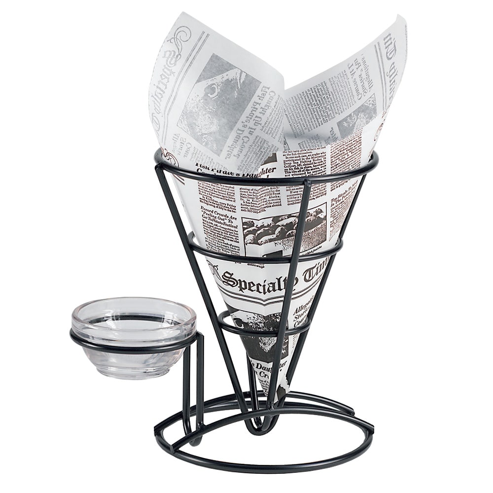 GET 5" Round Wire Fry Cone Basket w/ Condiment Holder - 7"H, Iron, Black (4-361644)