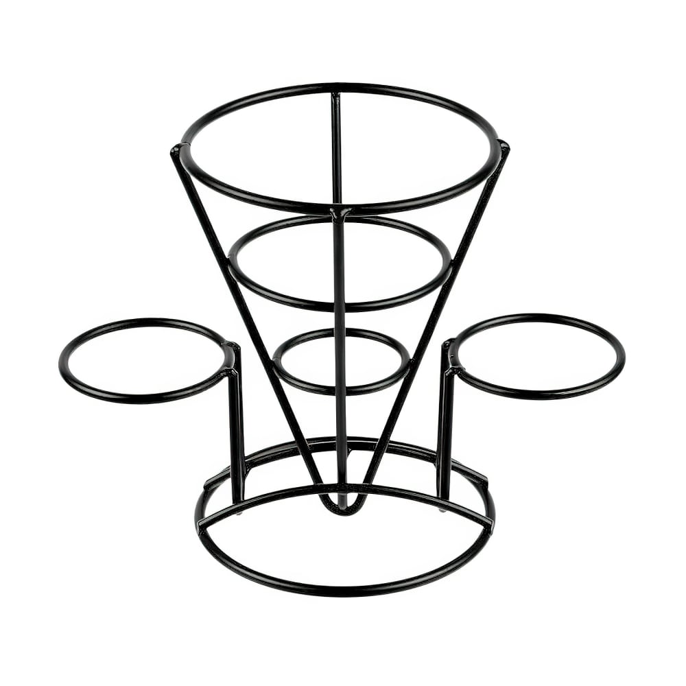 GET 5" Round Wire Fry Cone Basket w/ (2) Condiment Holders - 7"H, Iron, Black (4-361742)
