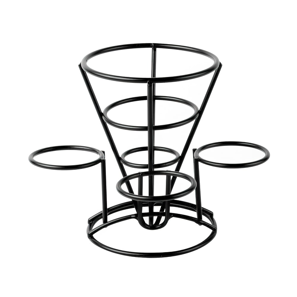GET 5" Round Wire Fry Cone Basket w/ (3) Condiment Holders - 7"H, Iron, Black (4-361843)
