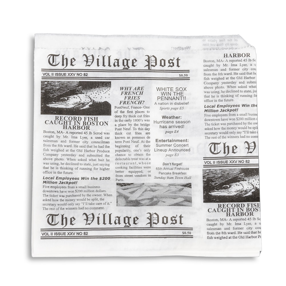 GET 7" Square Basket Liner Paper Bags - Village Post Newsprint, White (4-T3000)