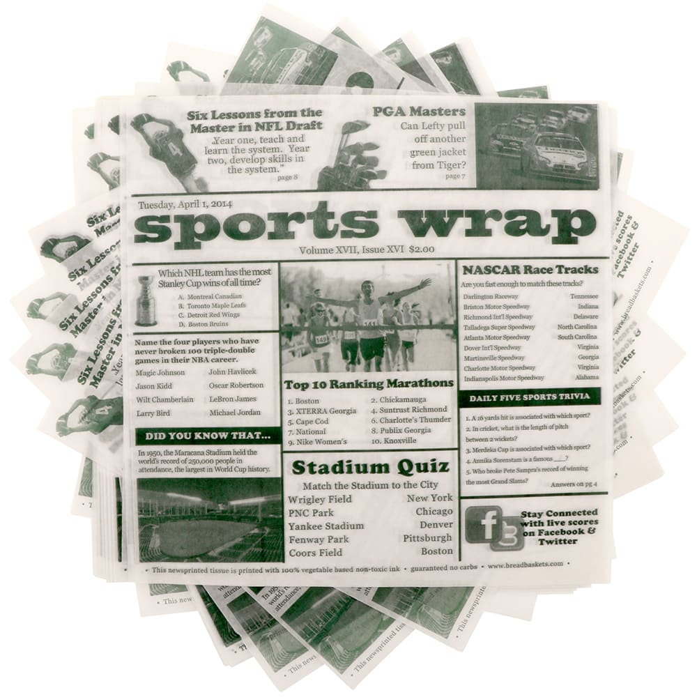 GET 12" Square Basket Liner Paper - Sports Newsprint, White (4-TG1080)