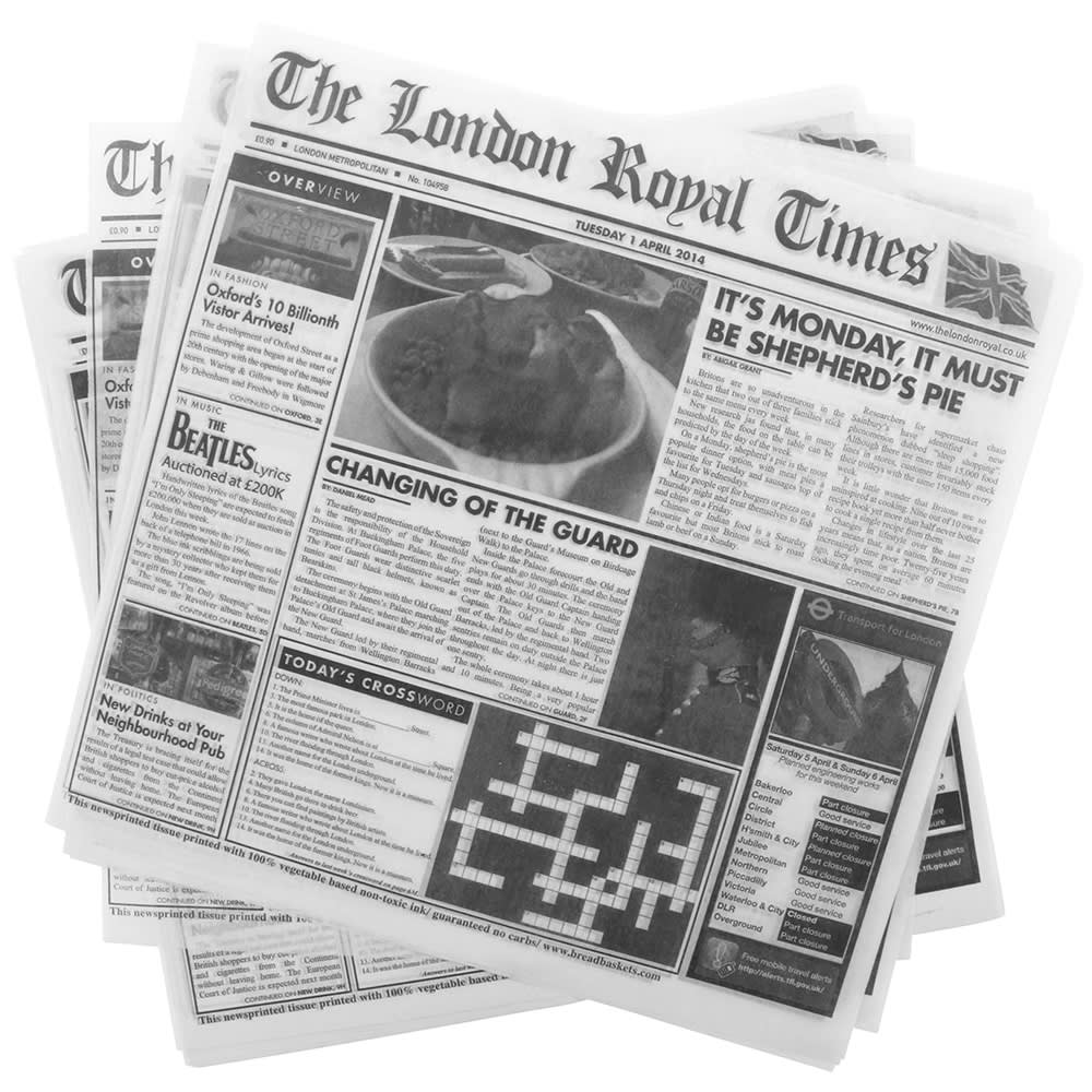 GET 12" Square Basket Liner Paper - London Newsprint, White (4-TN1000)