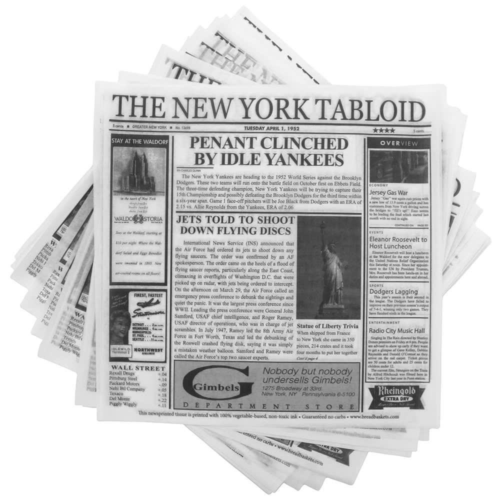 GET 12" Square Basket Liner Paper - New York Newsprint, White (4-TY1200)