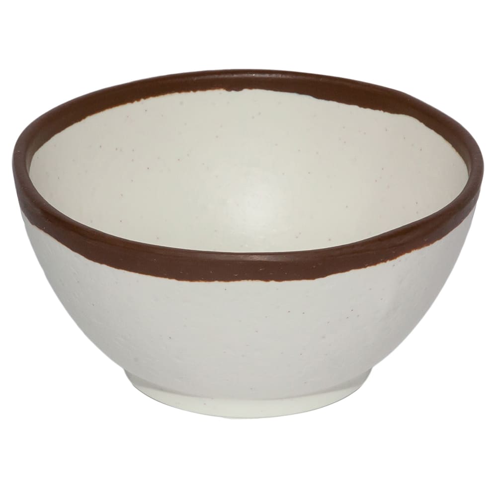 GET 10 oz Round Melamine Soup/Salad/Pasta/Nappie Bowl, Cream w/ Brown Trim (B-299-CRM)