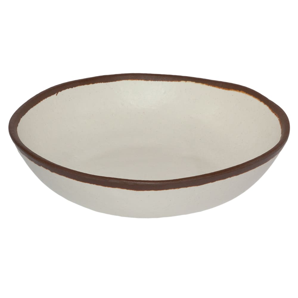 GET 1 1/2 qt Round Melamine Entrée/Salad/Pasta Bowl, Cream w/ Brown Trim (B-310-CRM)