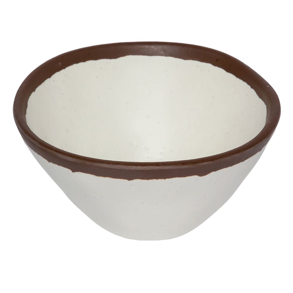 GET 8 oz Round Melamine Side Salad/Soup/Side Dish/Bouillon Bowl, Cream w/ Brown Trim (B-81-CRM)