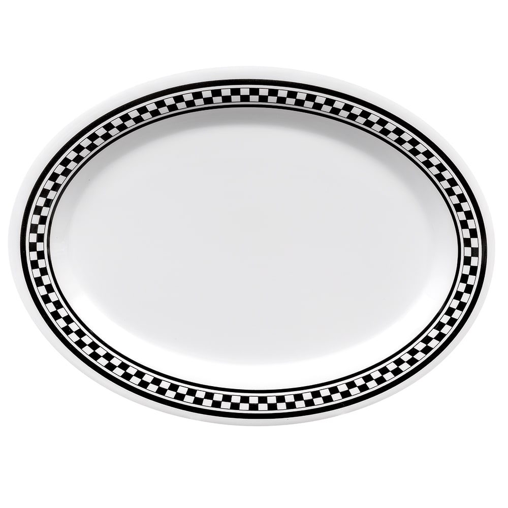 GET 12" x 9" Oval Diamond Chexers Platter - Melamine, Black (OP-120-X)