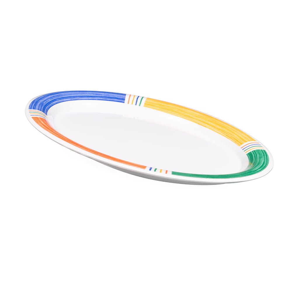 GET 13 1/2" x 10 1/4" Oval Diamond Barcelona Platter - Melamine, White (OP-135-BA)