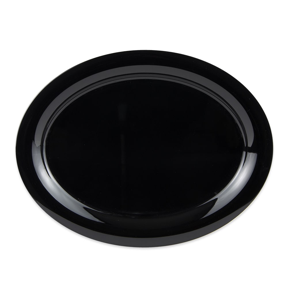 GET 13 1/2" x 10 1/4" Oval Black Elegance Platter - Melamine, Black (OP-135-BK)