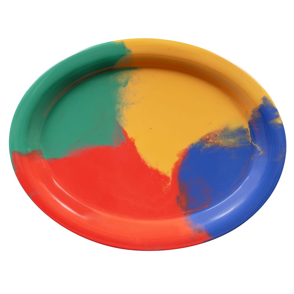 GET 13 1/2" x 10 1/4" Oval Diamond Celebration Platter - Melamine, Multi Colored (OP-135-CE)