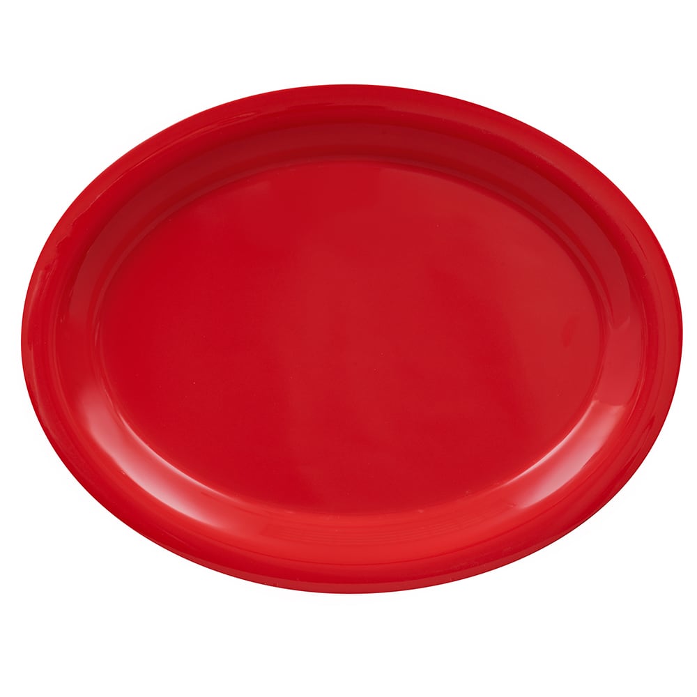 GET 13 1/2" x 10 1/4" Oval Diamond Harvest Platter - Melamine, Cranberry (OP-135-CR)