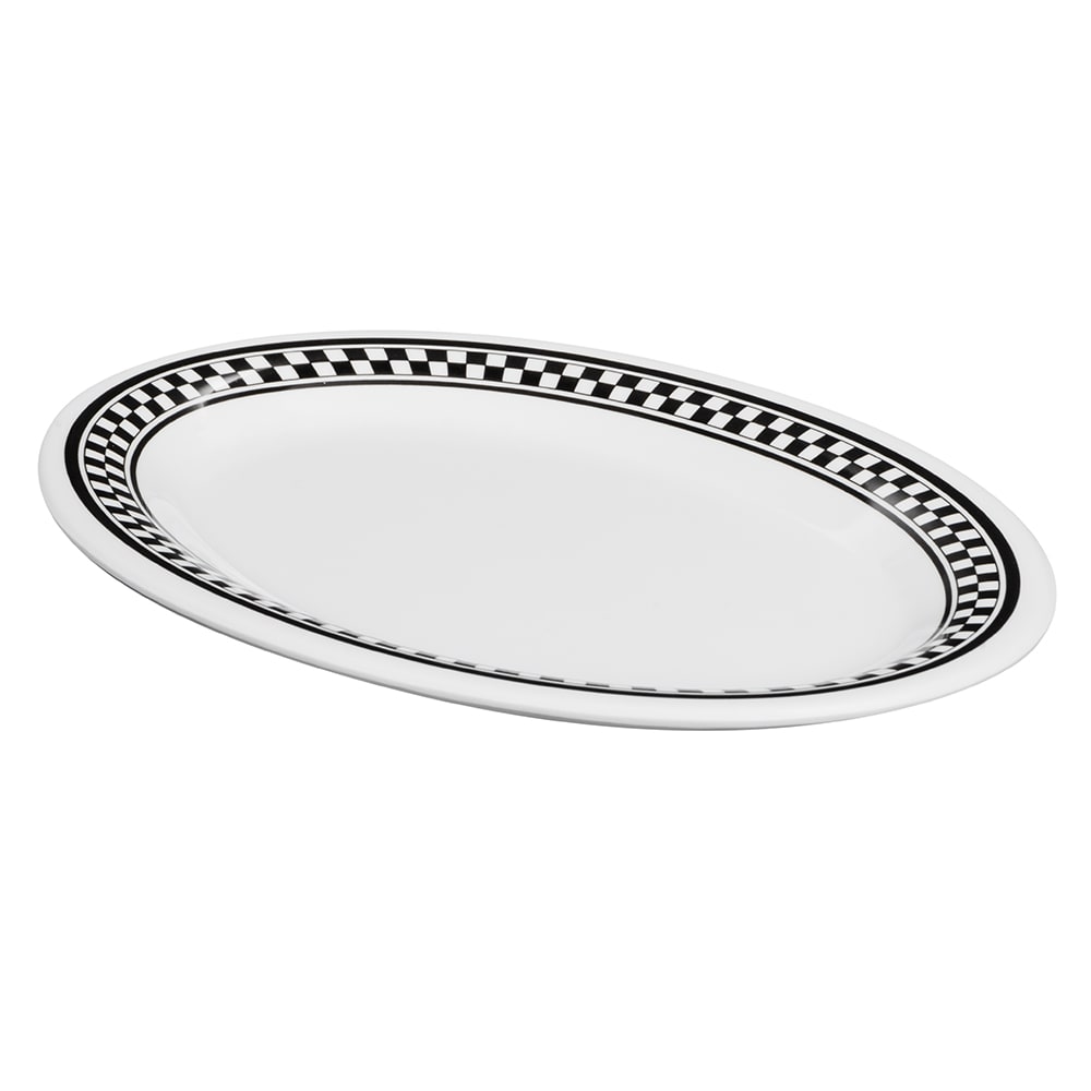 GET 9 3/4" x 7 1/4" Oval Diamond Chexers Platter - Melamine, White (OP-950-X)