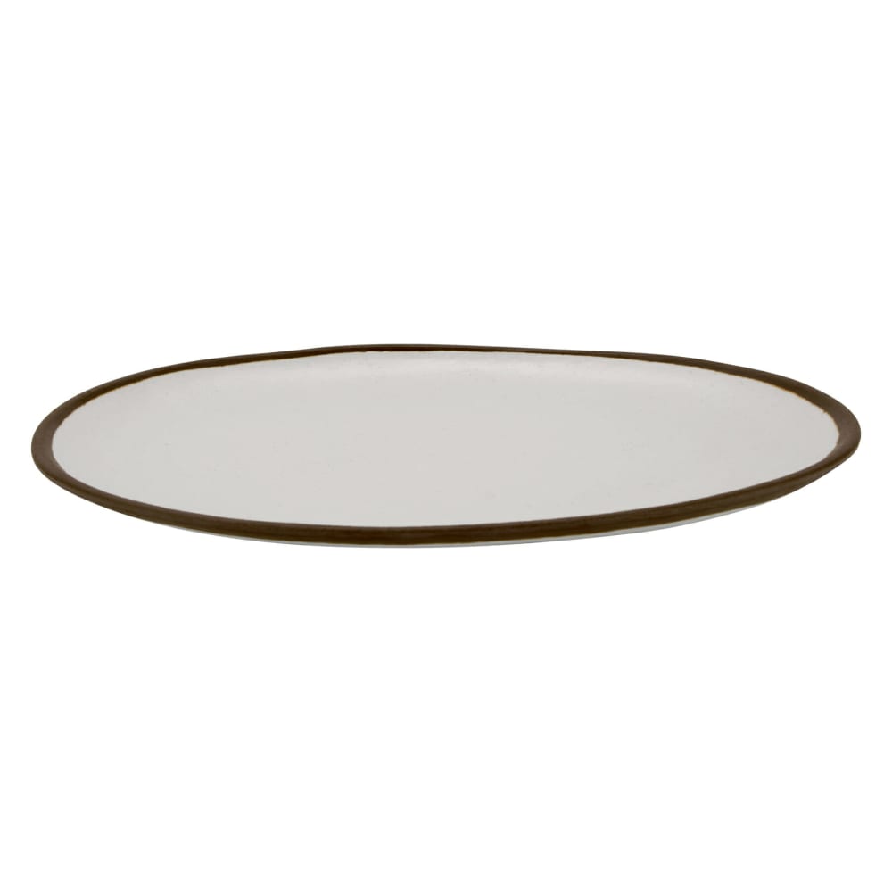 GET 11 3/4" x 9 1/4" Oval Pottery Market Dinner Plate - Melamine, Cream w/ Brown Trim (P-129-CRM)