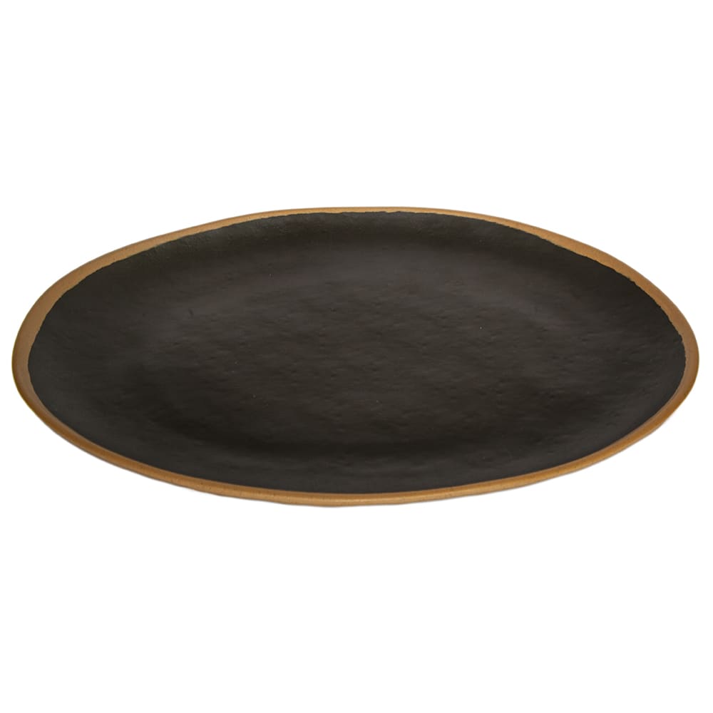 GET 15" x 11" Oval Pottery Market Platter - Melamine, Brown w/ Clay Trim (P-151-BR)