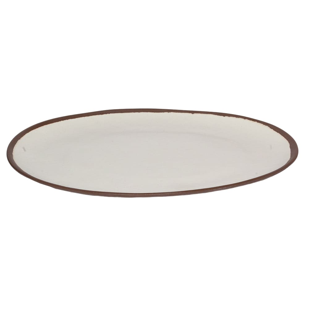 GET 15" x 11" Oval Pottery Market Platter - Melamine, Cream w/ Brown Trim (P-151-CRM)