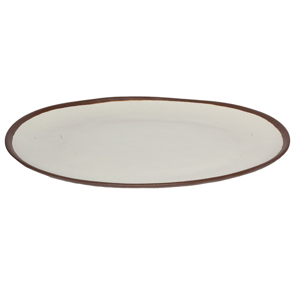 GET 18" x 13" Oval Pottery Market Platter - Melamine, Cream w/ Brown Trim (P-183-CRM)