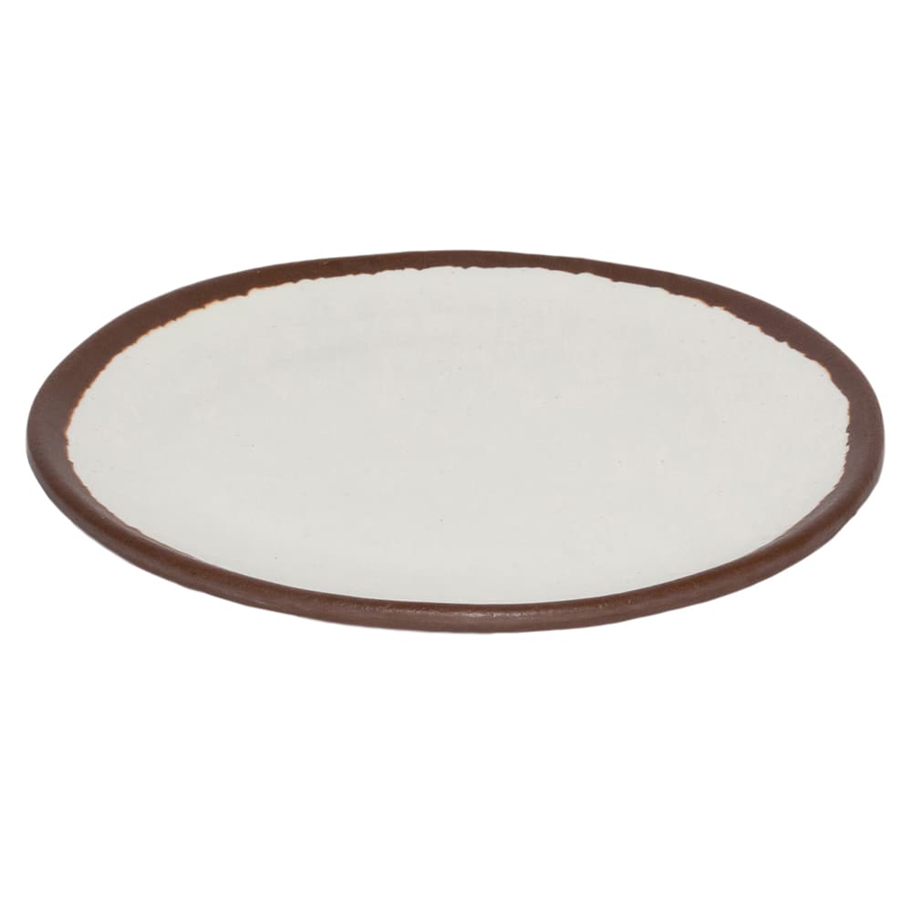 GET 5 1/2" Round Melamine Bread/Side Dish/Plate, Cream w/ Brown Trim (P-55-CRM)