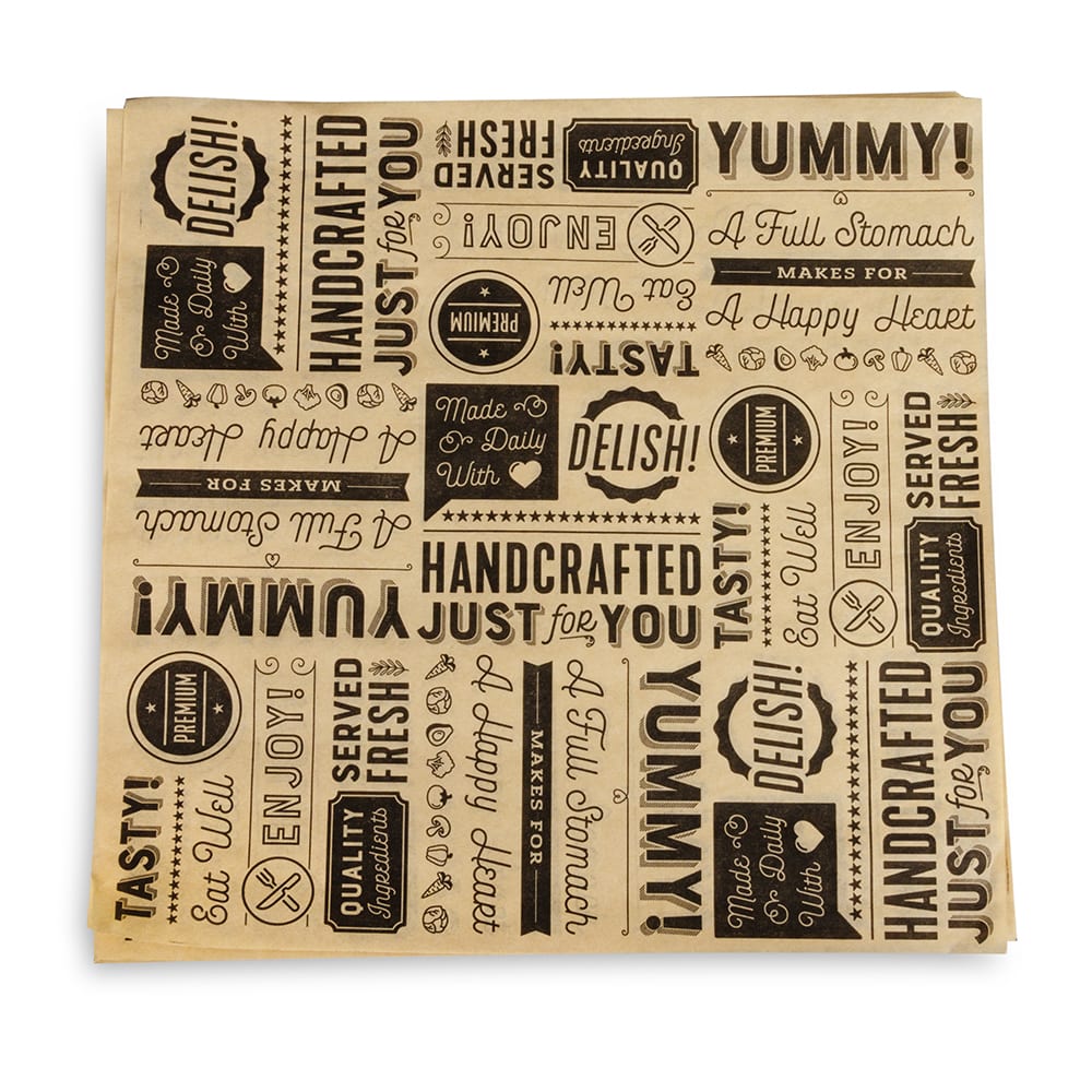 GET 12" Square Sandwich/Deli Wrap Paper - Black Typography, Brown (P-GT-1212-BR)