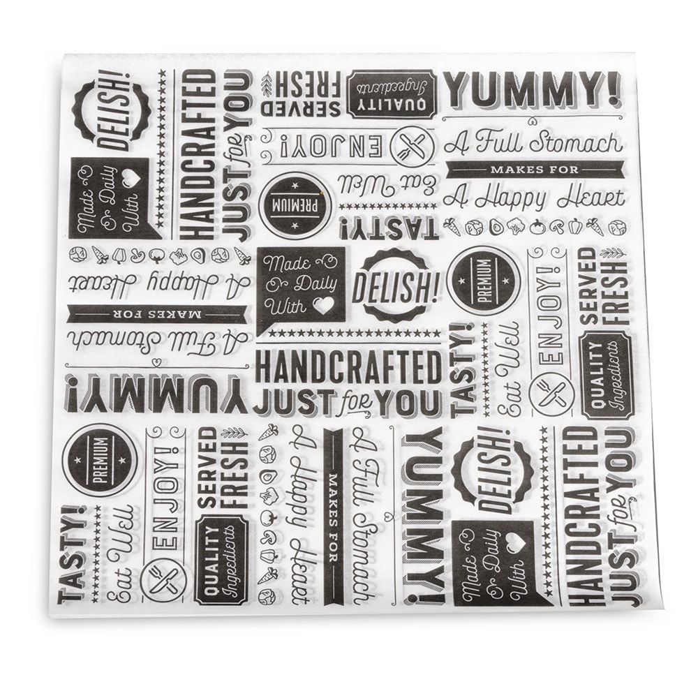 GET 12" Square Sandwich/Deli Wrap Paper - Black Typography, White (P-GT-1212-W)
