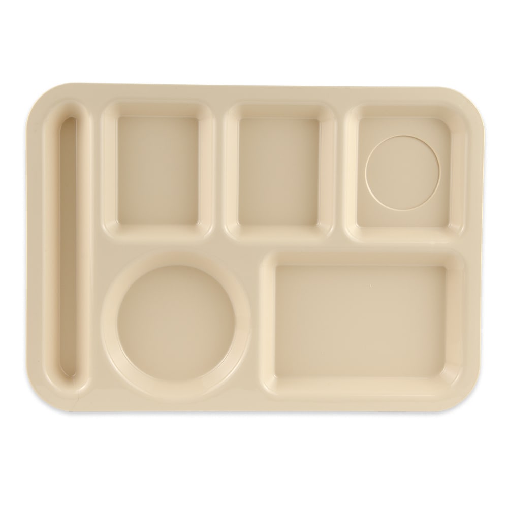 GET Plastic Rectangular Tray w/ (6) Compartments, 14" x 10", Tan (TL-153-T)