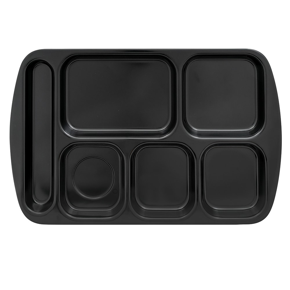 GET Melamine Rectangular Tray w/ (6) Compartments, 15 1/2" x 10", Black (TR-151-BK)