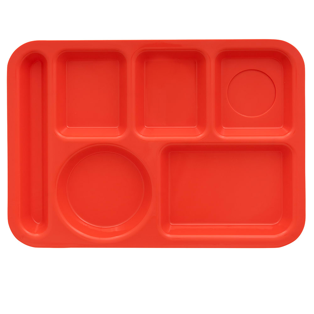 GET Plastic Rectangular Tray w/ (6) Compartments, 14 3/8" x 9 7/8", Rio Orange (TR-152-RO)