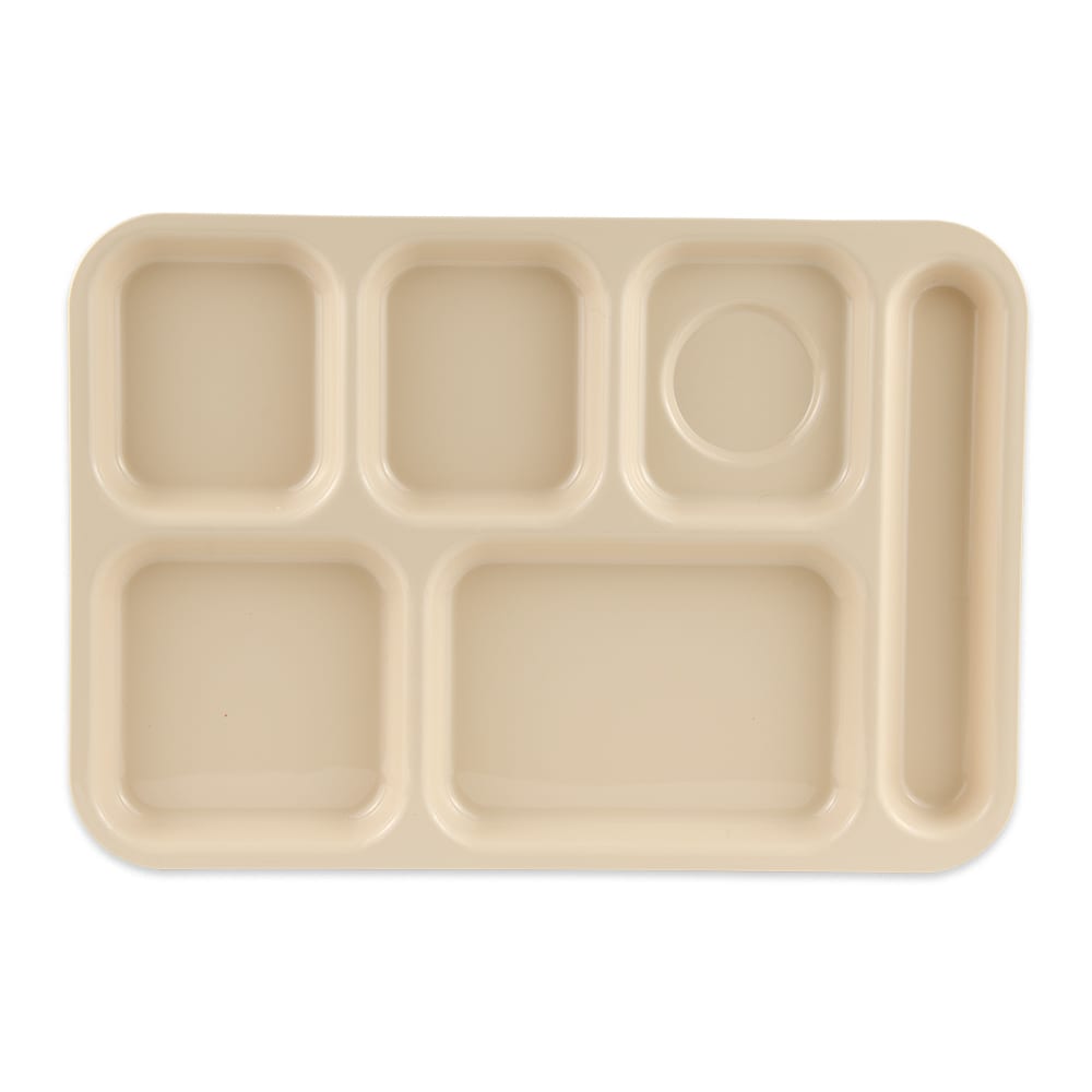 GET Plastic Rectangular Tray w/ (6) Compartments, 14 1/2" x 10", Tan (TR-153-T)