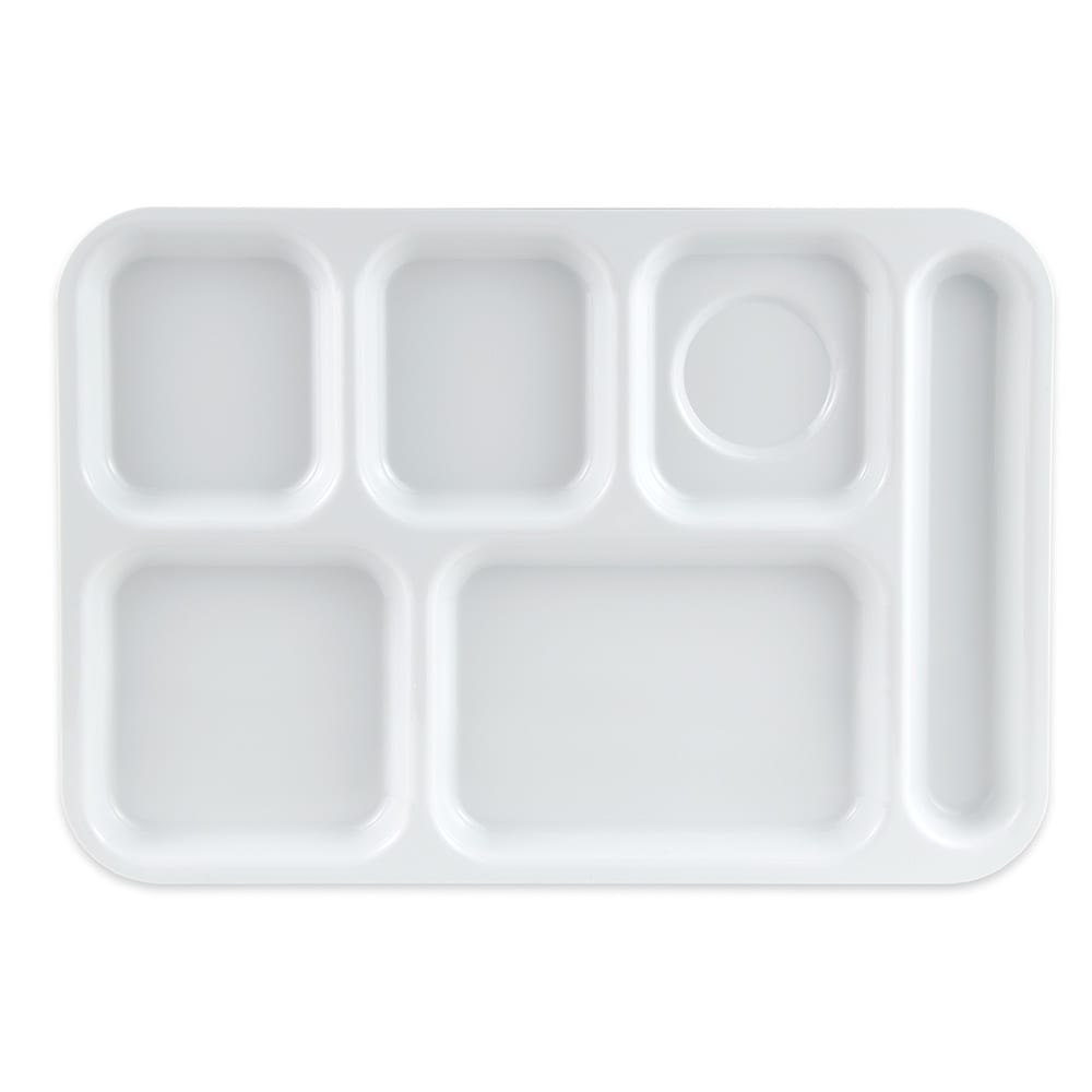 GET Plastic Rectangular Tray w/ (6) Compartments, 14 1/2" x 10", White (TR-153-W)