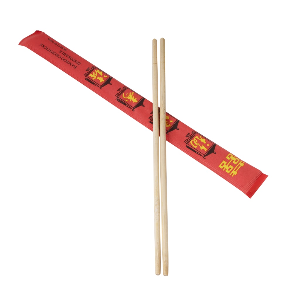 Rofson 9" Bamboo Chopsticks, Red Wrapper (CSB9)
