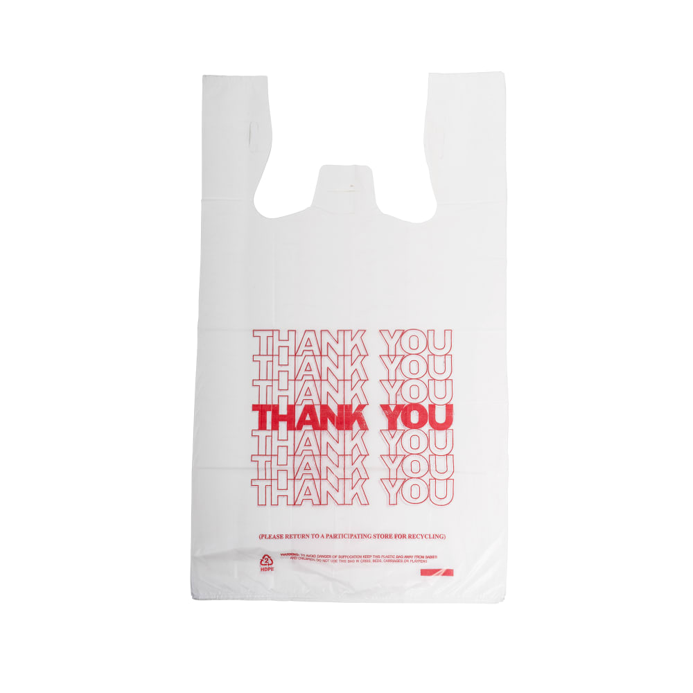 Rofson Printed HDPE Take Out Bag w/ Handles - 12" x 6 1/2" x 21", White/Red (TB1000)