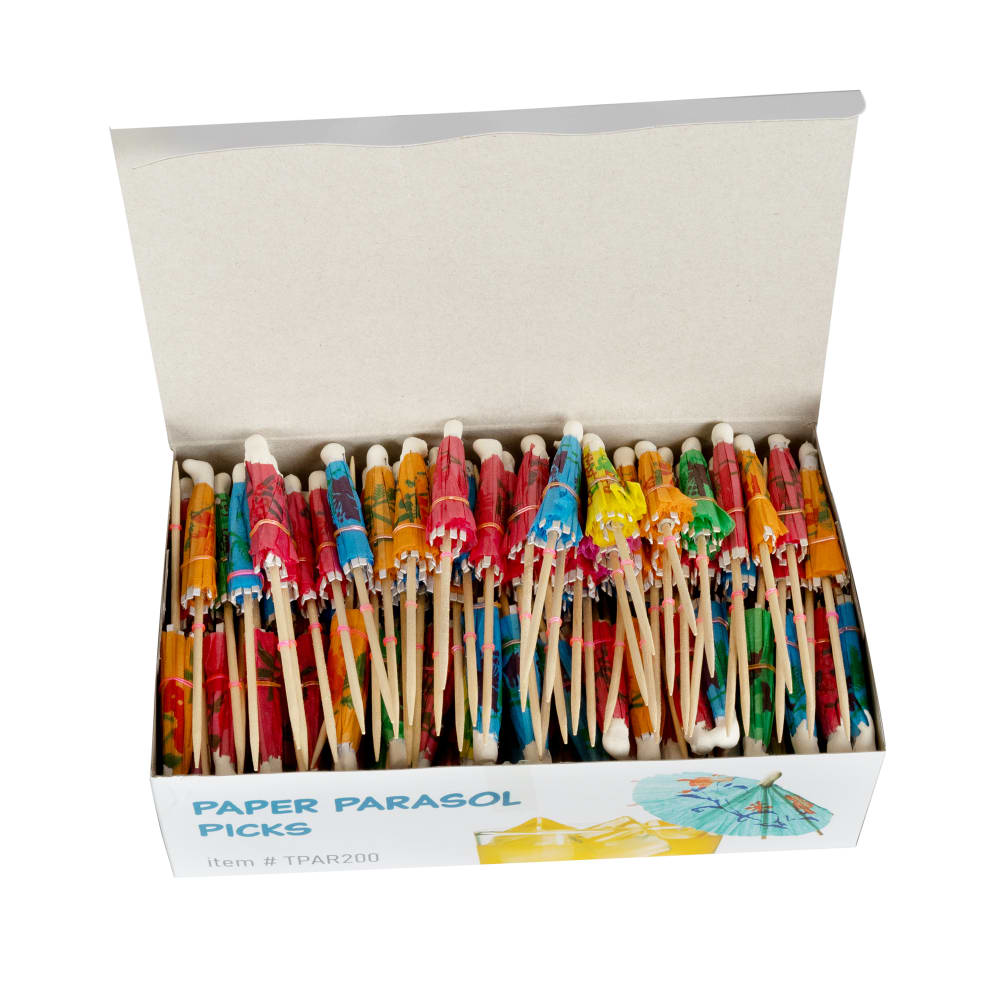 Rofson 4" Bamboo/Paper Parasol Picks, Assorted Colors (TPAR200)