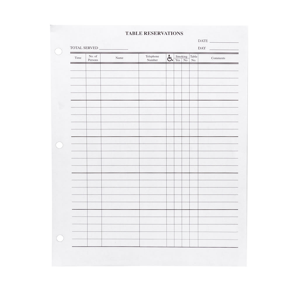 Risch Reservation Filler Sheets - 8 1/2" x 11" (RESSHEETS 50PK)