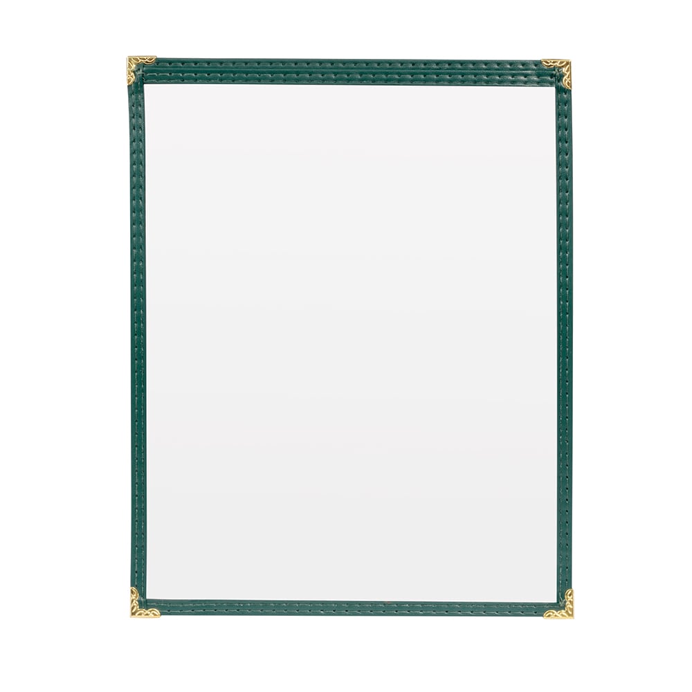 Risch Single Pocket Vinyl Menu Cover, 8 1/2"W x 11"H, Green Leatherette (TES 8.5X11)