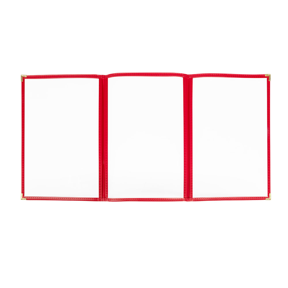 Risch Triple Pocket Vinyl Menu Cover, 8 1/2"W x 14"H, Red Leatherette (TET 8.5X14)