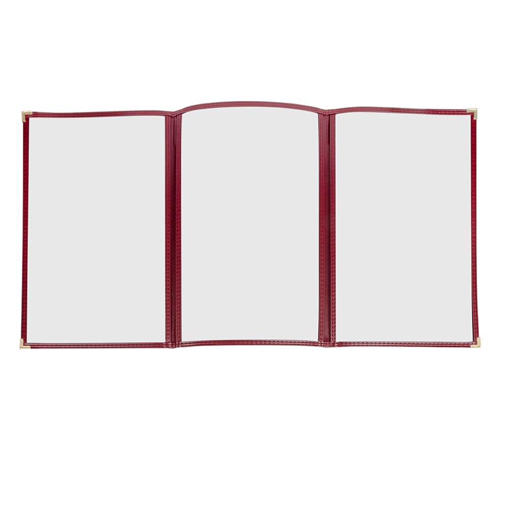Risch Triple Pocket Vinyl Menu Cover, 8 1/2"W x 14"H, Maroon Leatherette (TET 8.5X14)