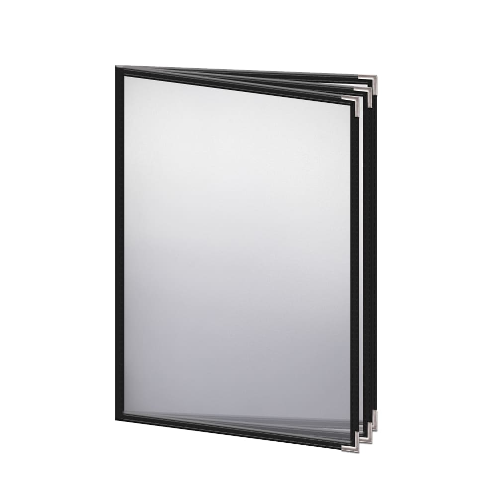 Risch Triple Pocket Vinyl Menu Cover, 8 1/2"W x 11"H, Black Leatherette (TETB 8.5X11)