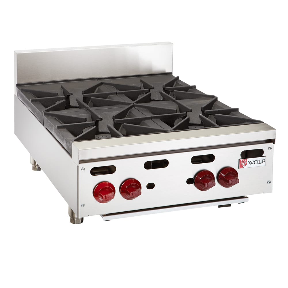 Wolf AHP424 24" Gas Hotplate w/ (4) Burners & Manual Controls, Natural Gas