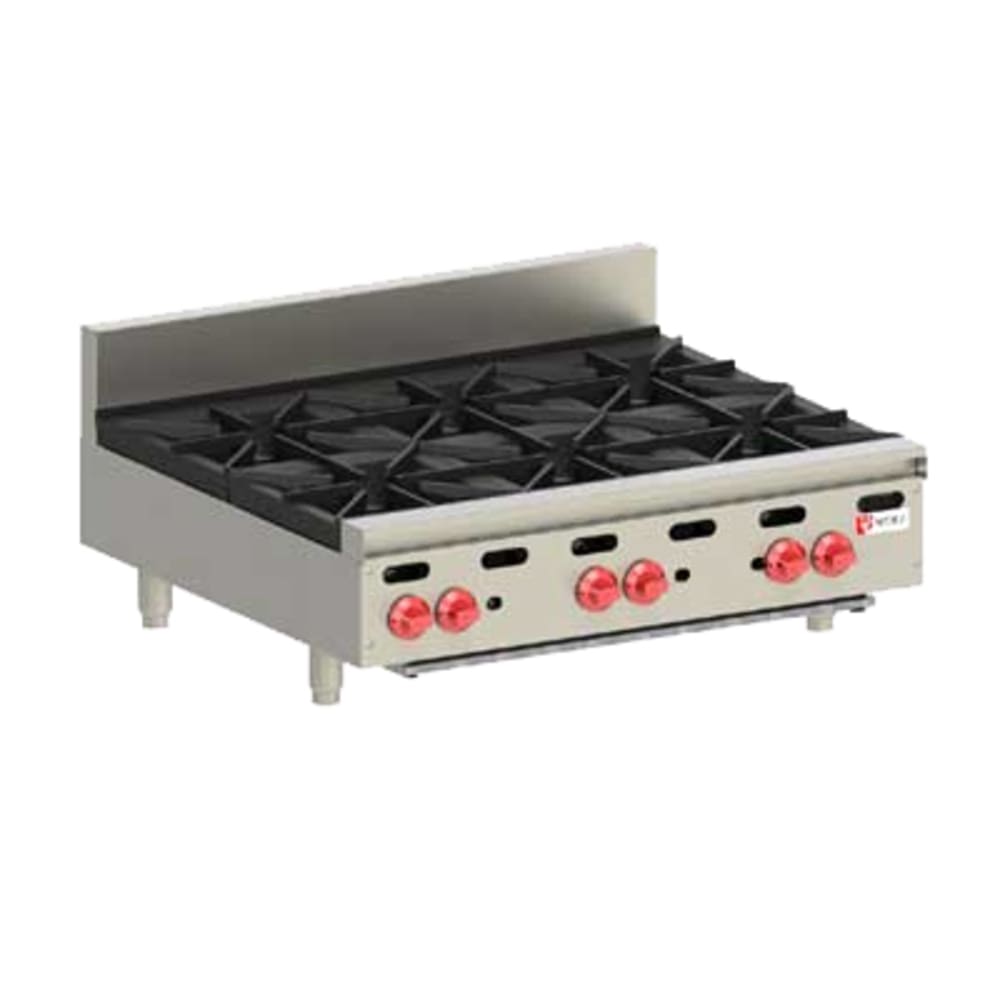 Wolf AHP636 36" Gas Hotplate w/ (6) Burners & Manual Controls, Liquid Propane