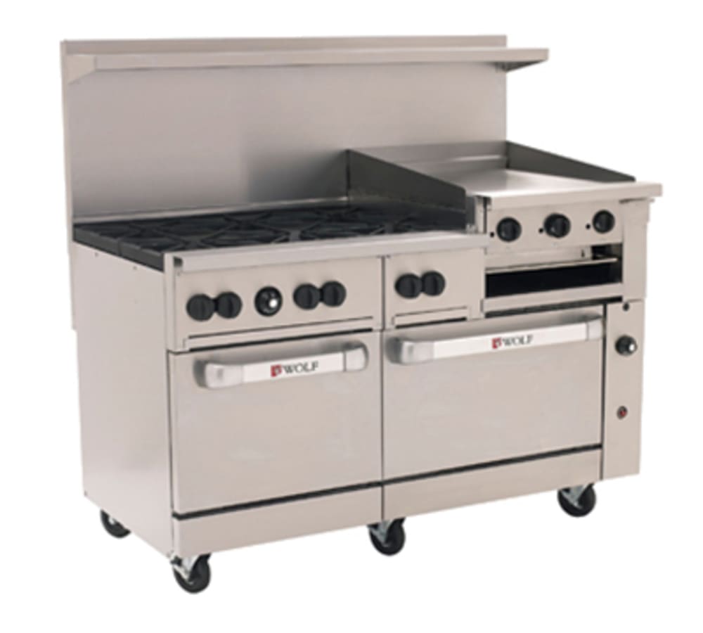 Wolf C60SS-6B24GB 60" 6 Burner Gas Range w/ Griddle & (2) Standard Ovens, Liquid Propane