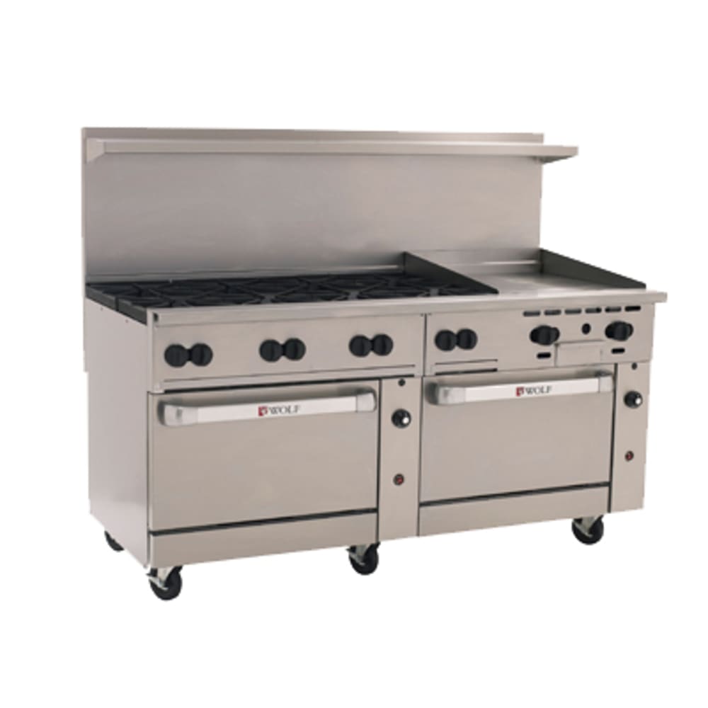 Wolf C72SS-8B24G 72" 8 Burner Gas Range w/ Griddle & (2) Standard Ovens, Liquid Propane