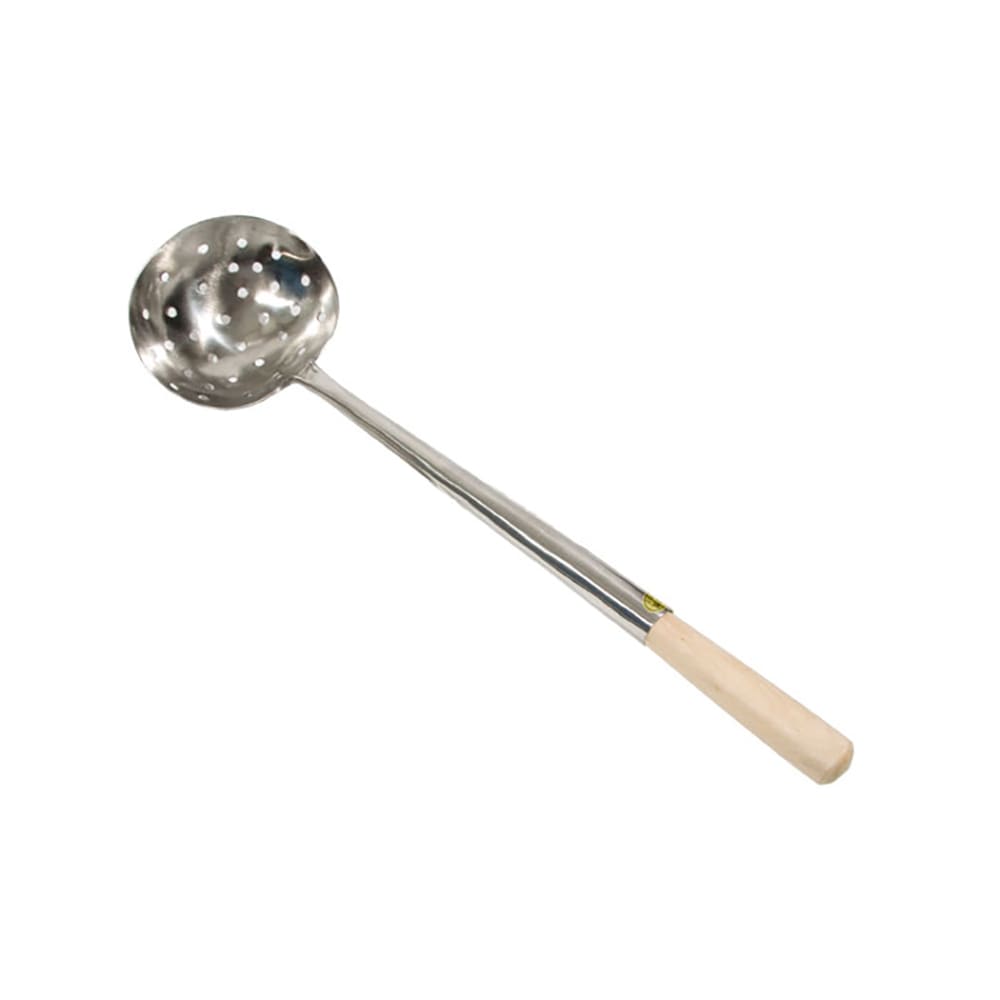 Town Stainless Wok Ladle, 18 1/2 in, With Wooden Handle 5 1/4 x 4 Bowl, Perforated (32905)
