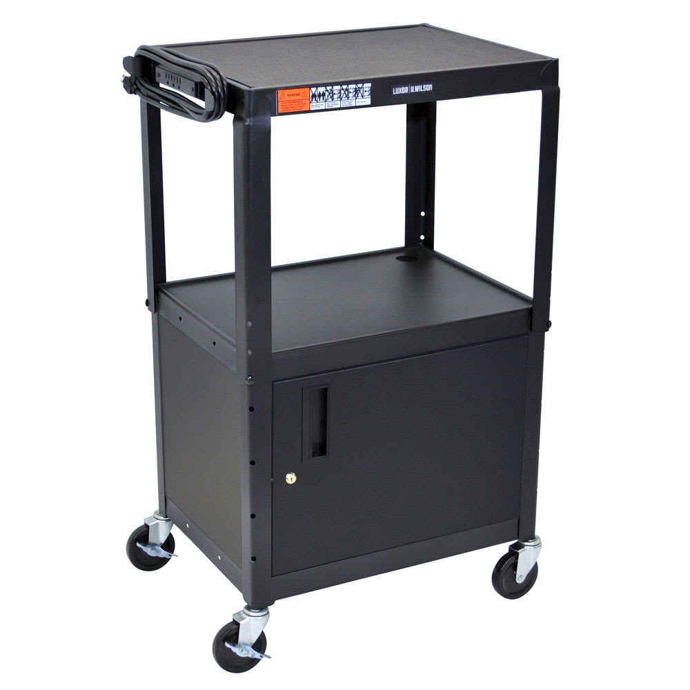 Luxor 42" Adjustable 2 Level A/V Cart w/ 300 lb Capacity & Locking Cabinet - Steel, Black (AVJ42C)