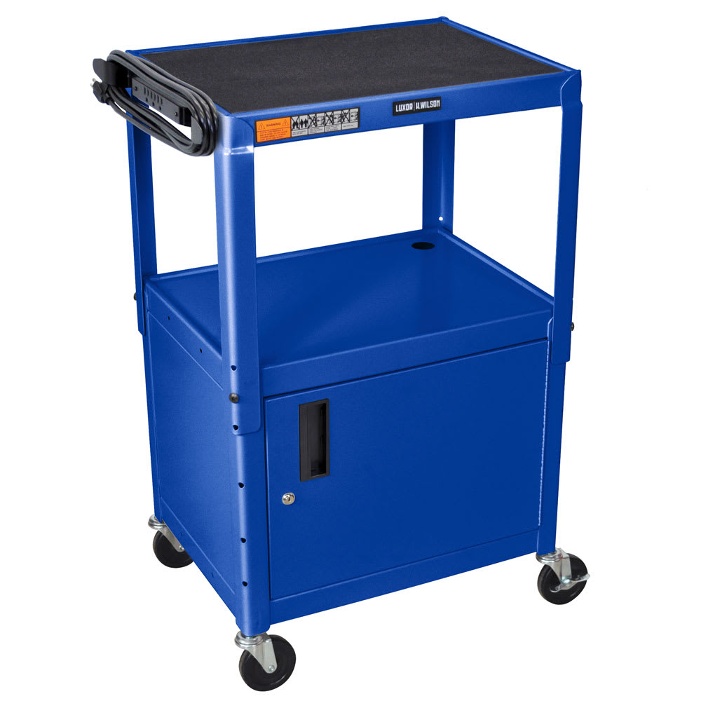 Luxor 42" Adjustable 2 Level A/V Cart w/ 300 lb Capacity & Locking Cabinet - Steel, Blue (AVJ42C-RB)