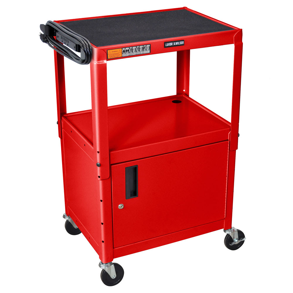 Luxor 42" Adjustable 2 Level A/V Cart w/ 300 lb Capacity & Locking Cabinet - Steel, Red (AVJ42C-RD)