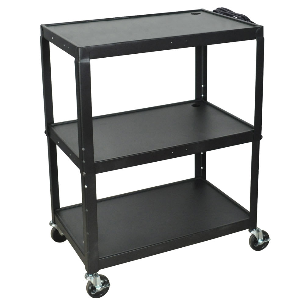 Luxor 42" Adjustable 3 Level A/V Cart w/ 300 lb Capacity - Steel, Black (AVJ42XL)