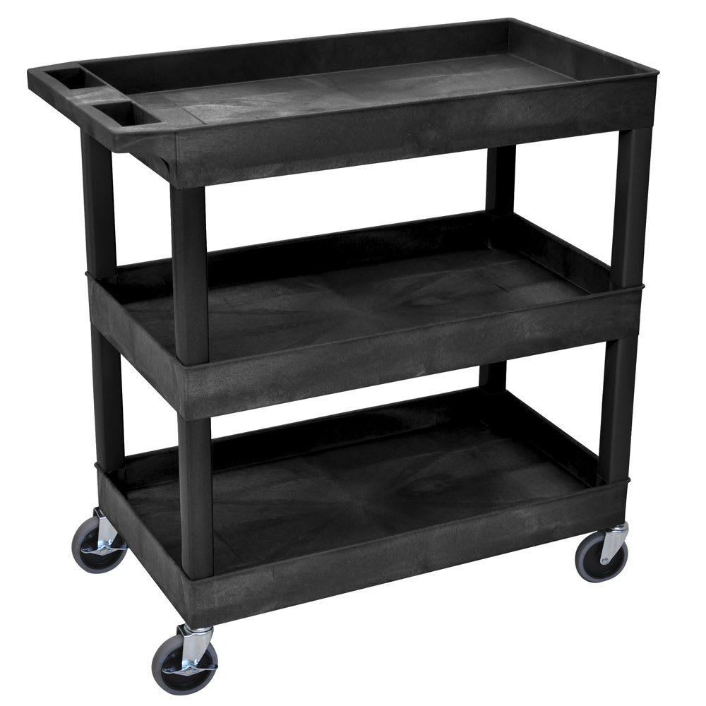 Luxor 3 Level Polymer Utility Cart w/ 400 lb Capacity, Raised Ledges (EC111-B)