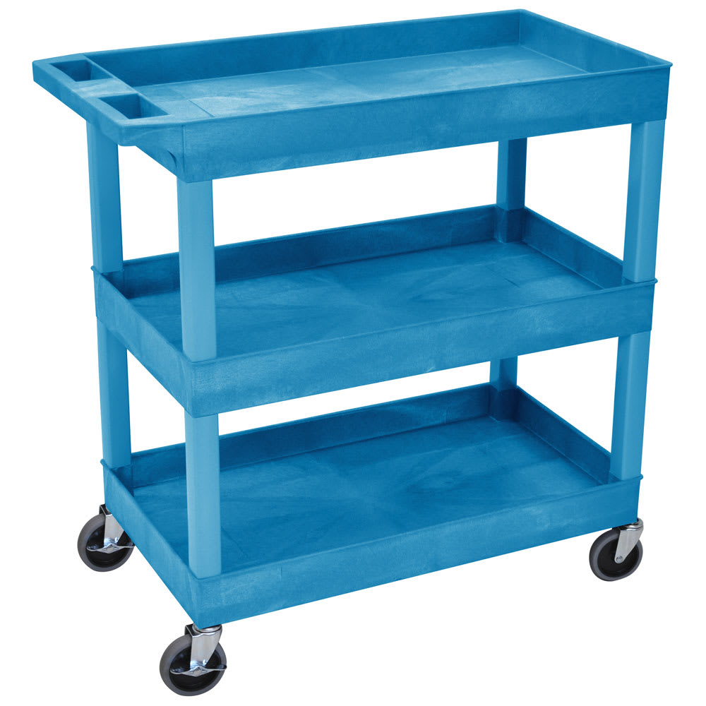 Luxor 3-Level Polymer Utility Cart w/ 400-lb Capacity, Raised Ledges (EC111-BU)