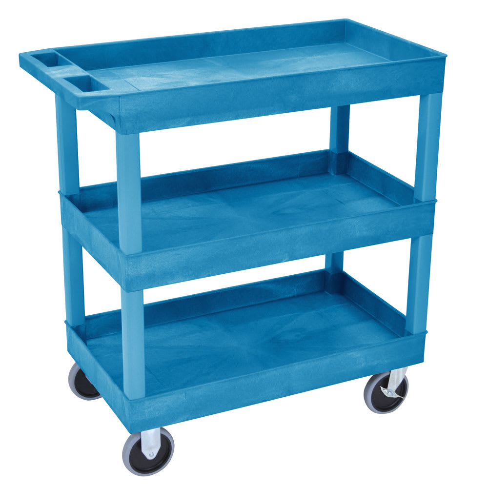 Luxor 3-Level Polymer Utility Cart w/ 500-lb Capacity, Raised Ledges (EC111HD-BU)