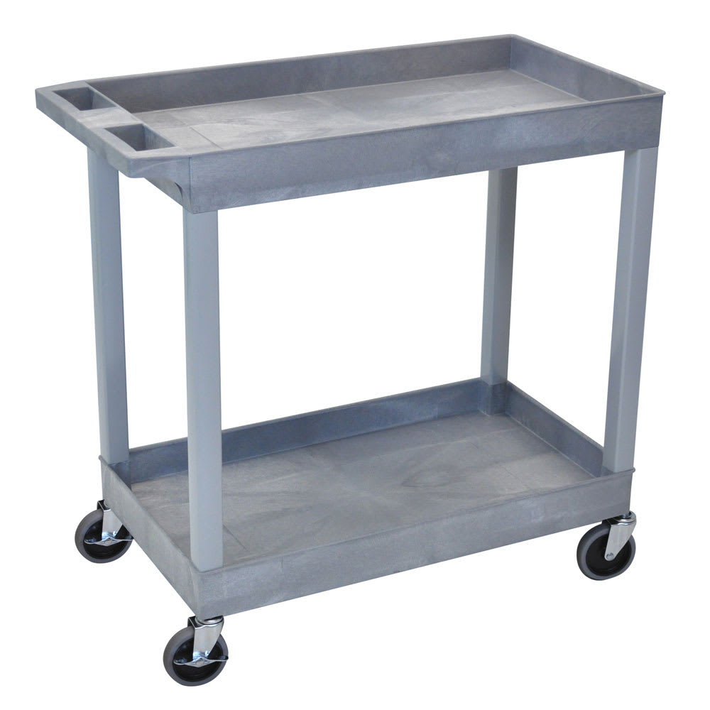 Luxor 2-Level Polymer Utility Cart w/ 400-lb Capacity, Raised Ledges (EC11-G)