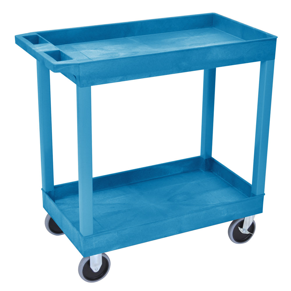 Luxor 2-Level Polymer Utility Cart w/ 500-lb Capacity, Raised Ledges (EC11HD-BU)